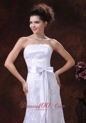 Lace Sash Column Strapless Bridal Wedding Dress