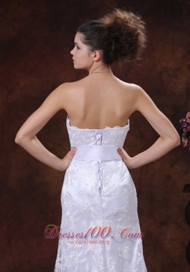 Lace Sash Column Strapless Bridal Wedding Dress