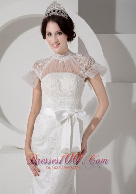 Mermaid High Neck Sash Brush Wedding Dresses