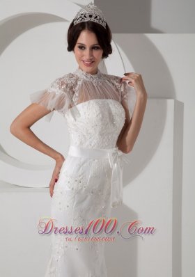 Mermaid High Neck Sash Brush Wedding Dresses