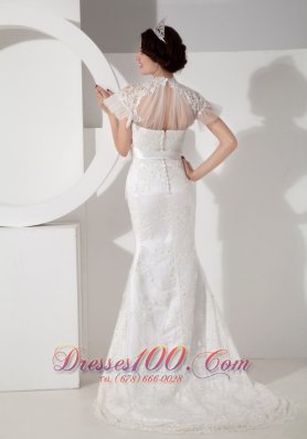 Mermaid High Neck Sash Brush Wedding Dresses