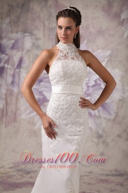 High Neck Lace Mermaid Beaded Wedding Dress