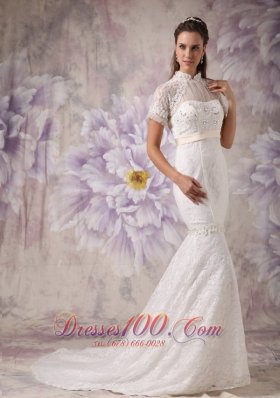 Mermaid High Neck Lace Beading Wedding Dresses