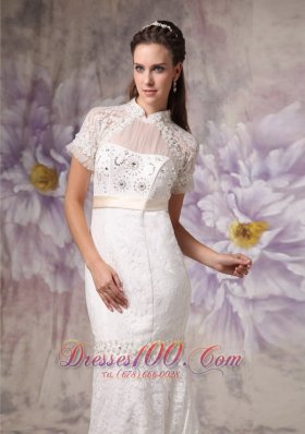 Mermaid High Neck Lace Beading Wedding Dresses