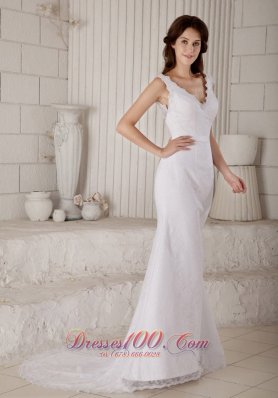 V Neck Court Train Lace Mermaid Wedding Gowns