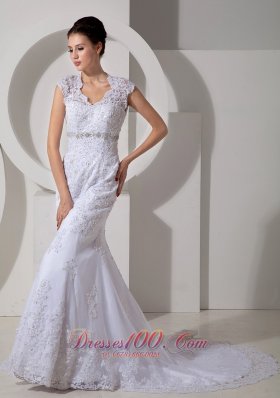 Mermaid Court Train Lace Beads Wedding Dress