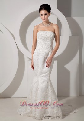 Strapless Mermaid Lace Beaded Court Wedding Dress