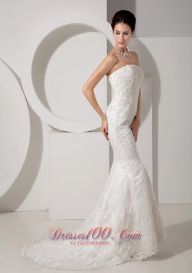 Strapless Mermaid Lace Beaded Court Wedding Dress