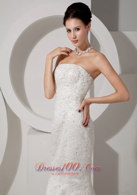 Strapless Mermaid Lace Beaded Court Wedding Dress