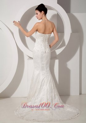 Strapless Mermaid Lace Beaded Court Wedding Dress