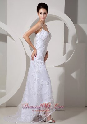 Beading Brush Lace Beach Wedding Dress With Straps