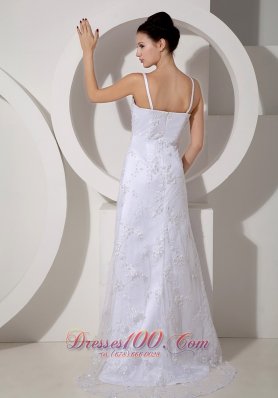 Beading Brush Lace Beach Wedding Dress With Straps