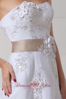 Colored Belt Lace Court Train Wedding Dress