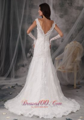 Organza V Neck Appliques Sash Wedding Dress