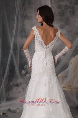 Organza V Neck Appliques Sash Wedding Dress