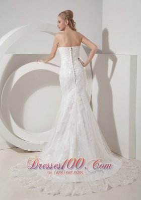 Mermaid Chapel Train Strapless Beaded Wedding Dresses