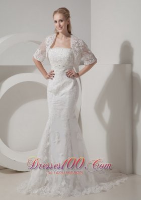 Mermaid Chapel Train Strapless Beaded Wedding Dresses