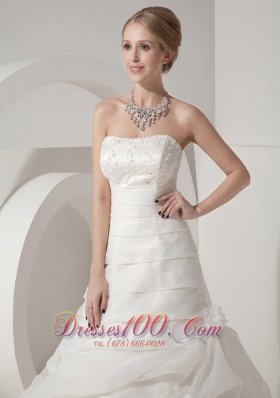 Appliques Chapel Train Organza Bridal Wedding Dress