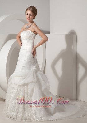 Appliques Chapel Train Organza Bridal Wedding Dress