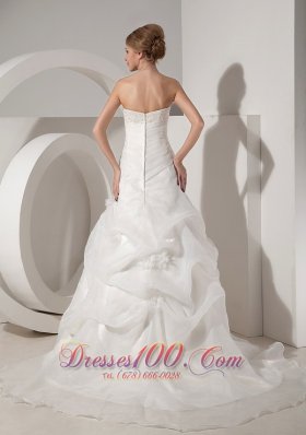 Appliques Chapel Train Organza Bridal Wedding Dress