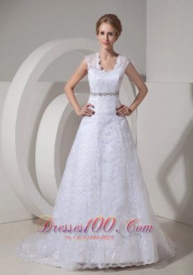 Lace Beading Court Train Bridal Gown Wedding Dress