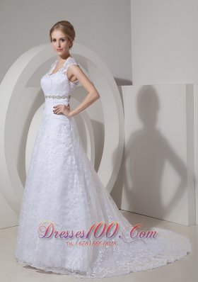 Lace Beading Court Train Bridal Gown Wedding Dress