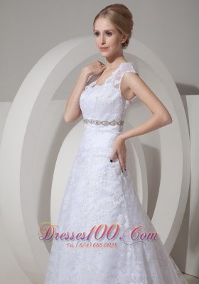 Lace Beading Court Train Bridal Gown Wedding Dress