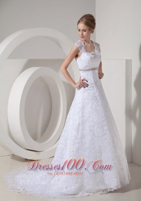 Lace Beading Court Train Bridal Gown Wedding Dress