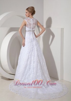 Lace Beading Court Train Bridal Gown Wedding Dress