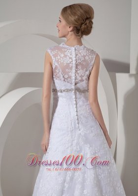 Lace Beading Court Train Bridal Gown Wedding Dress