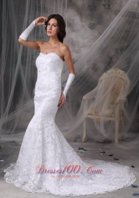 Mermaid Lace Beaded Sweetheart Court Wedding Dress