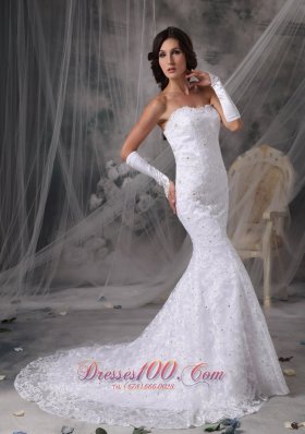 Mermaid Lace Beaded Sweetheart Court Wedding Dress