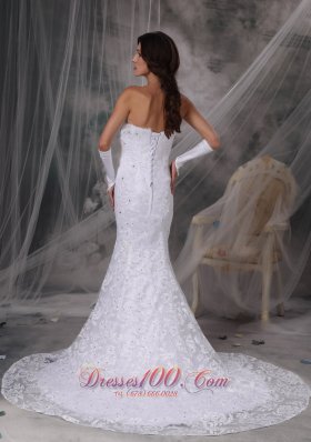 Mermaid Lace Beaded Sweetheart Court Wedding Dress