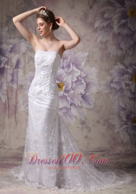 Appliques Mermaid Court Wedding Dress Strapless