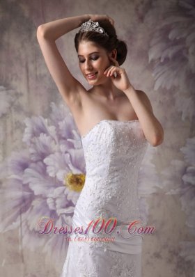 Appliques Mermaid Court Wedding Dress Strapless