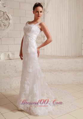 Lace Beaded Beach Wedding Dress With Straps