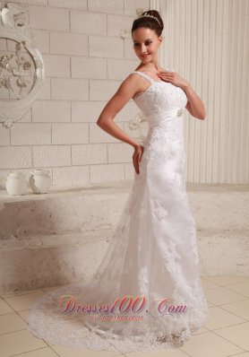 Lace Beaded Beach Wedding Dress With Straps