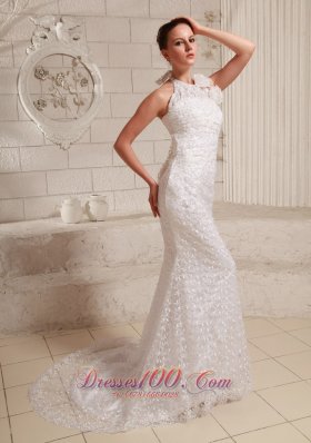 Halter Hand Made Flower Lace Wedding Gowns