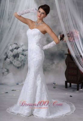 Mermaid Sweetheart Court Train Lace Wedding Dress