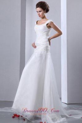 Appliques Chapel Train Square Bridal Wedding Dress