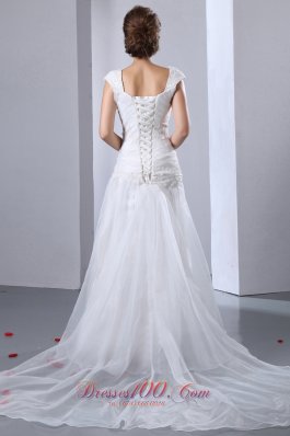 Appliques Chapel Train Square Bridal Wedding Dress