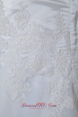 Lace V Neck Appliques Column Court Wedding Dress