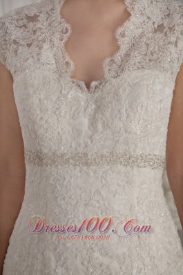 Beaded V Neck Mermaid Lace Wedding Dress For Brides