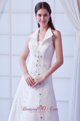 Square Lace Beading Wedding Dress Court Train