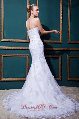 Mermaid Strapless Lace Brush Bridal Gowns Beaded