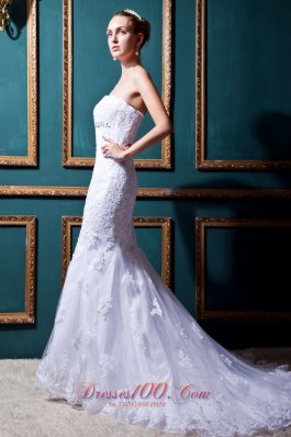 Mermaid Strapless Lace Brush Bridal Gowns Beaded