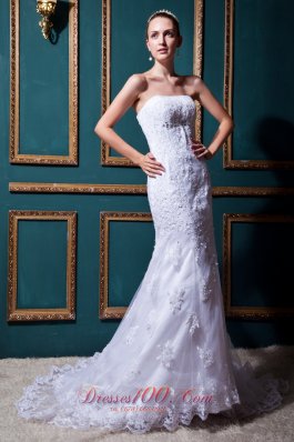 Mermaid Strapless Lace Brush Bridal Gowns Beaded