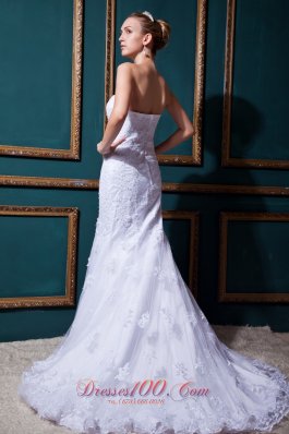 Mermaid Strapless Lace Brush Bridal Gowns Beaded