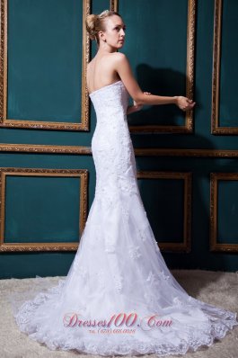 Mermaid Strapless Lace Brush Bridal Gowns Beaded