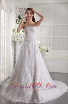 Princess Lace Beaded Chapel Wedding Dress Bridal